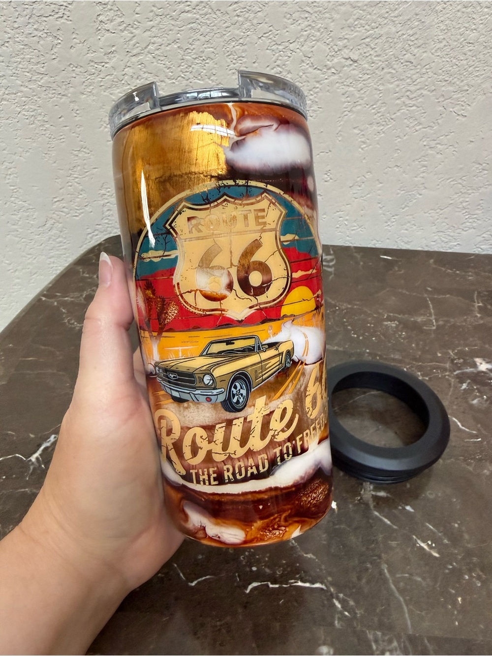 Route 66 Bronze Marble 4in1 Can Cooler Convertible Tumbler Cup